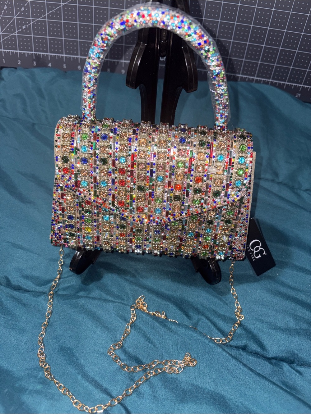 Brand New CG New York Multicolored Crystal Embellished Evening Handbag / Clutch